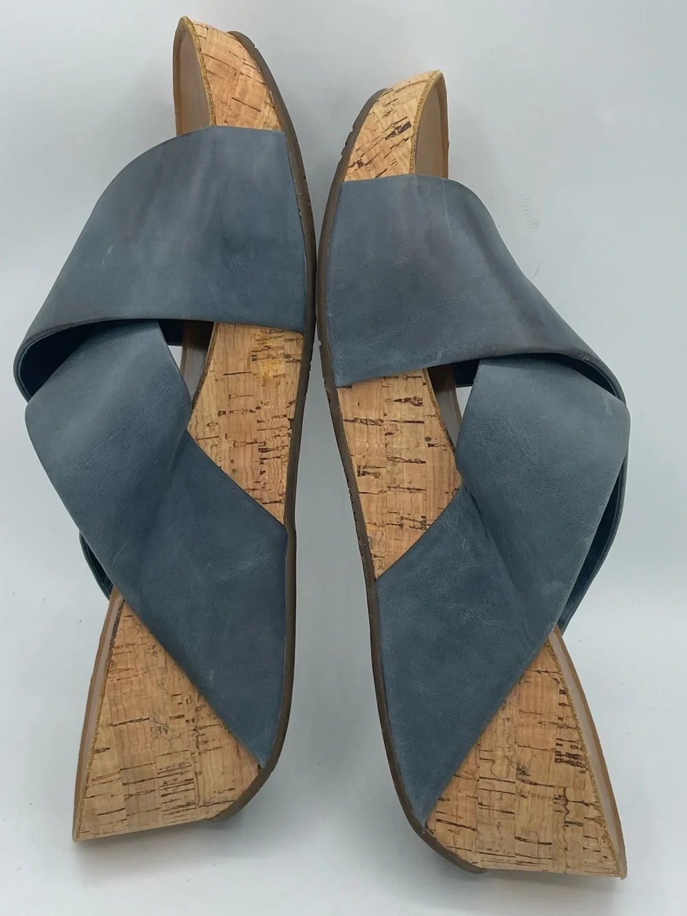 Chocolat Blu Melissa Cork Wedge Sandal with Blue Leather Crisscross Straps